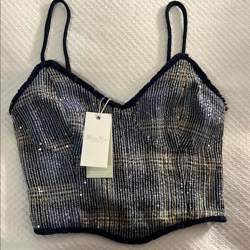 Miss Me Plaid Sequin Crop Top